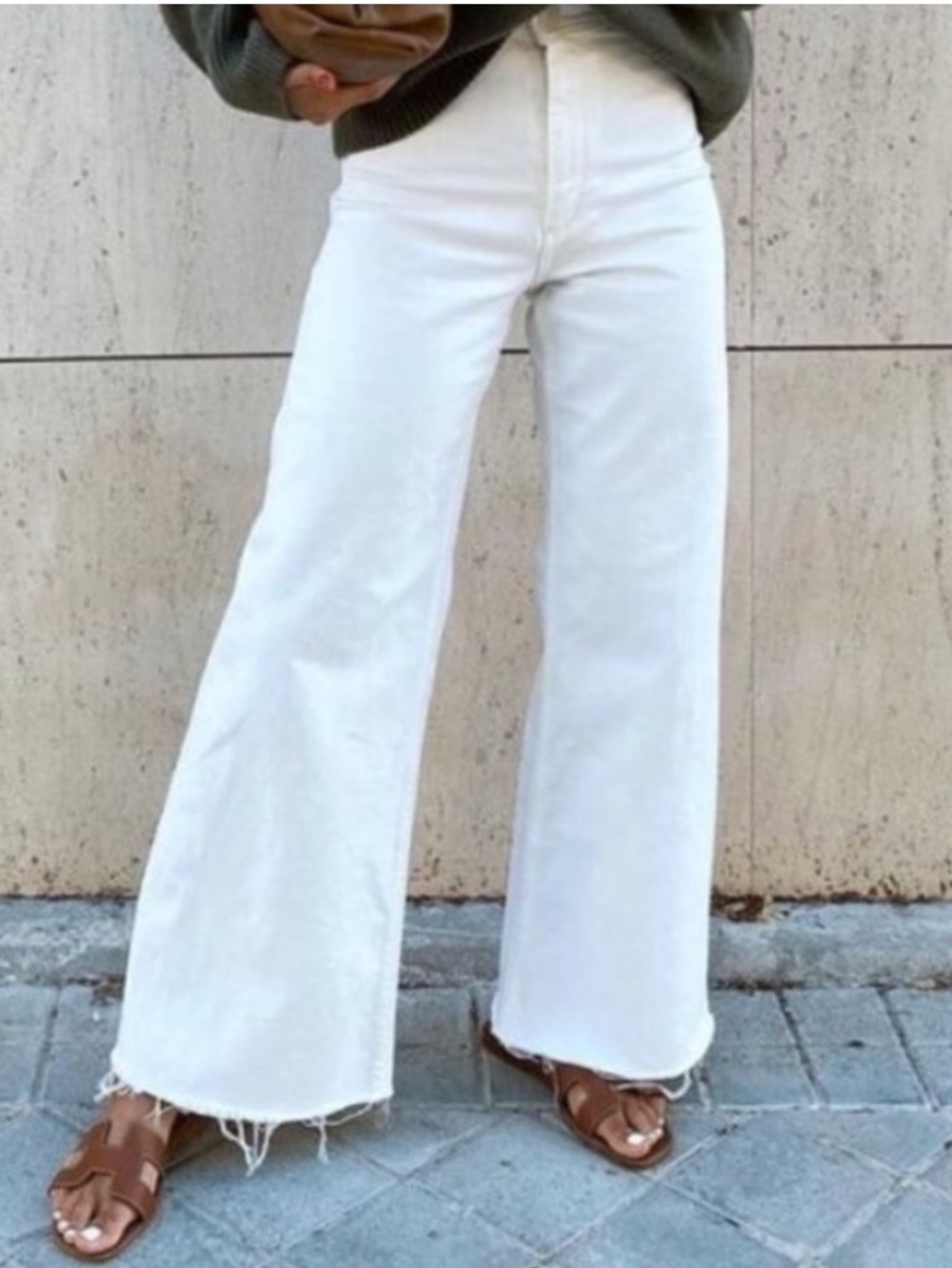 Zara The Marine White High-Rise Flat Front Wide Leg Jeans Size 4